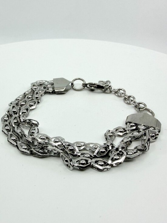 Unbranded Jewelry - Silver Tone Geometric Multi-Row Chain Bracelet - Boho Statement Jewelry